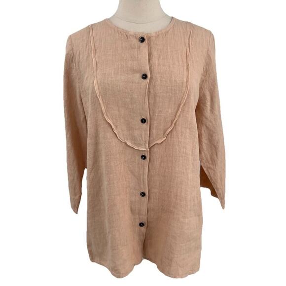 NWT Hot Cotton Tunic Top 100% Linen Button Up Shirt Lagenlook Size Large - Picture 1 of 9